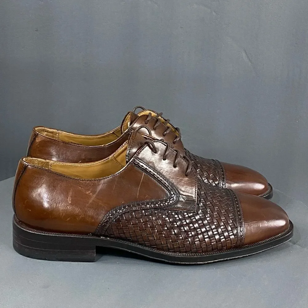 PRINCIPE Brown leather Basket Weave Oxfords mens size 9
